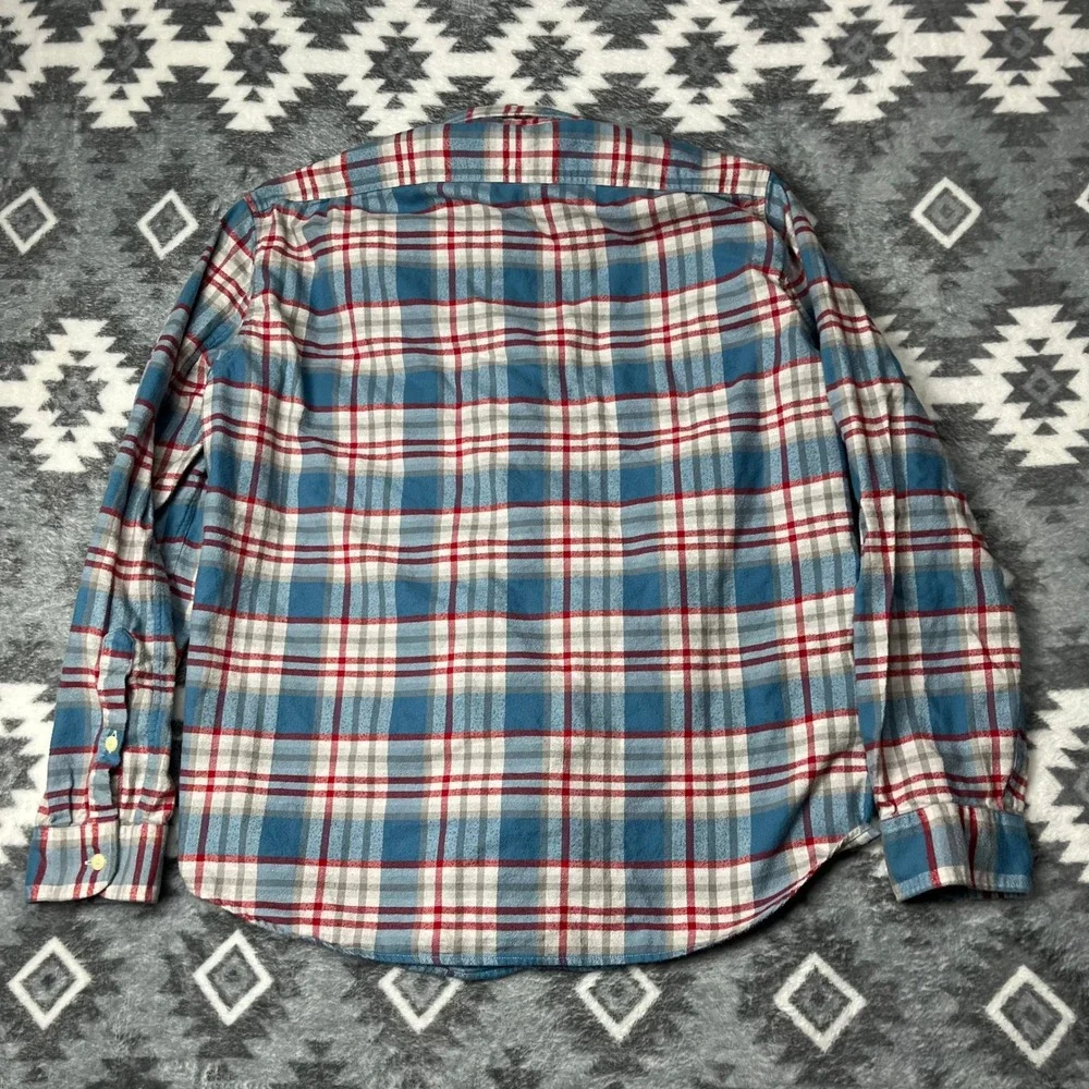 J Crew Flannel Slim Fit Plaid Shirt Blue Red XL Mens Long Sleeve 92937 FA15